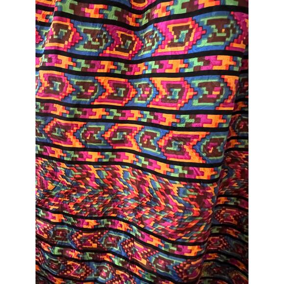 Vintage Miss O Oscar De La Renta Silk Colorful Aztec Print Pleated Midi Skirt - Picture 5 of 6